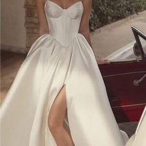 Elegant White Satin Corset Wedding Dress
